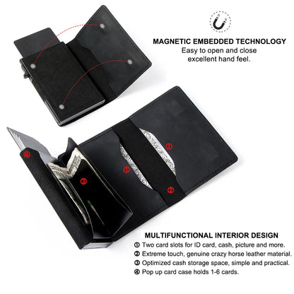 Genuine Cow Leather Airtag Wallet For Men – Rfid Blocking Slim Pop-Up Card Holder With Magnetic Closure, Minimalist Smart Wallet