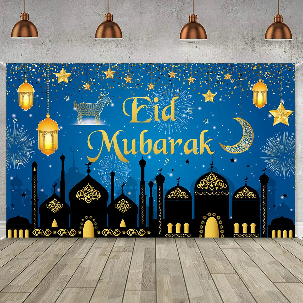 Eid Mubarak Background Cloth Banner Tablecover – Ramadan Decoration for Home & Party Supplies