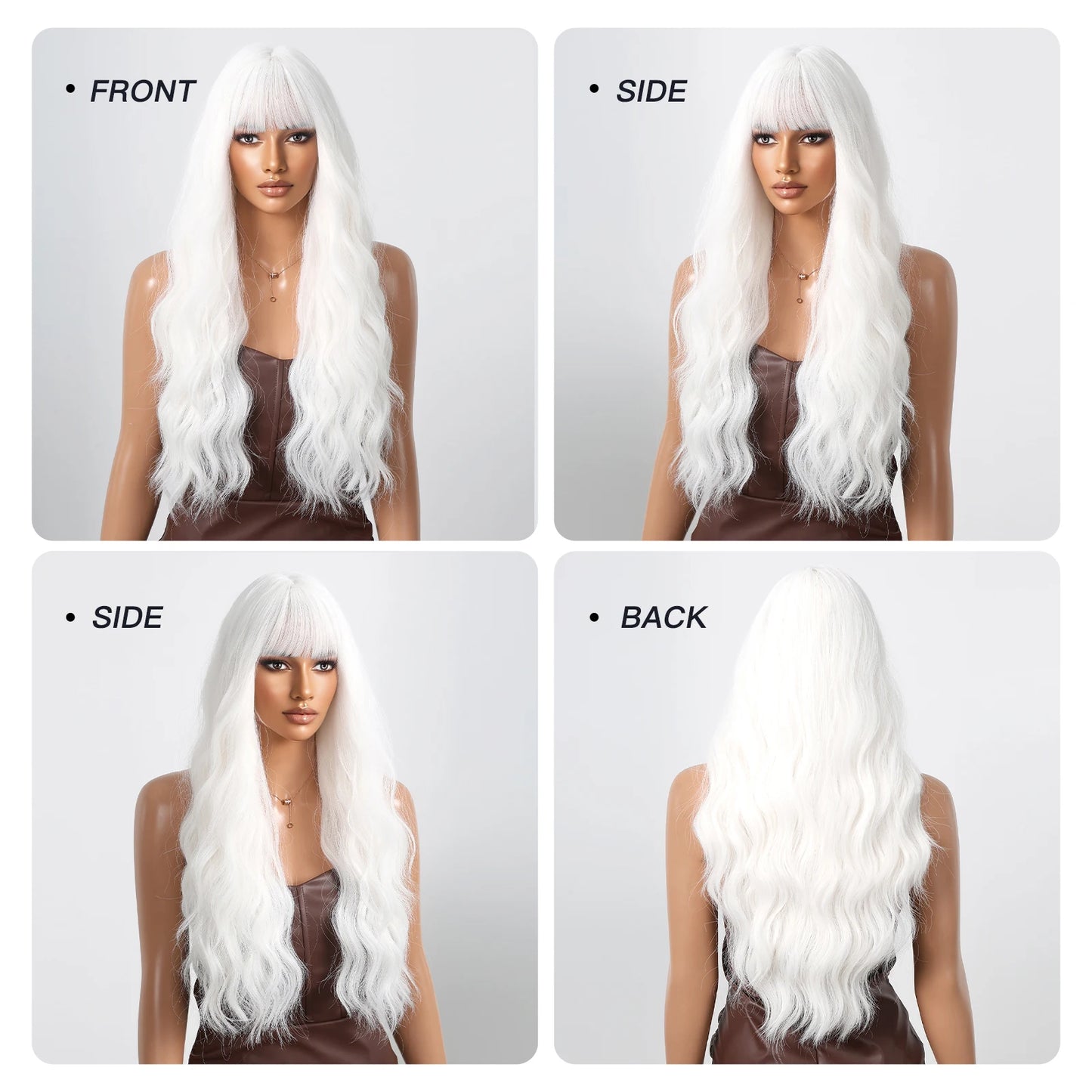 Blonde Synthetic Cosplay Wig - Long Curly White Wig with Bangs for Black Women - Heat-Resistant Fiber Water Wave Hair