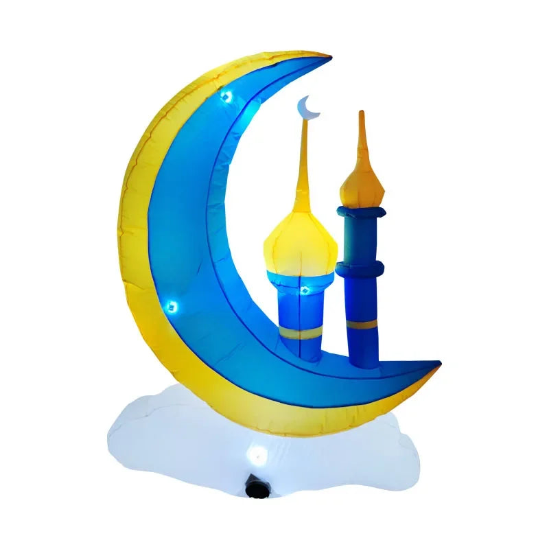 Ramadan Mubarak Inflatable Moon Decoration with Lights – Outdoor Muslim Holy Celebration Yard Decor