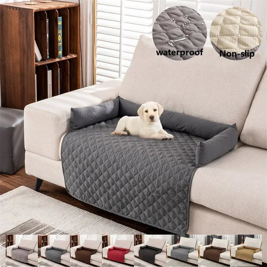 Waterproof Pet Bed Blanket with Neck Pillow - Washable Dog & Cat Sofa Cover