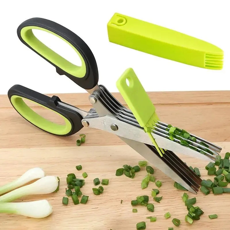 Multi-Layer Stainless Steel Kitchen Scissors - Herb and Vegetable Shears with Safe Cover