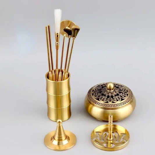 10-Piece Brass Incense Tool Set – Home & Office Aromatherapy Kit for Seal Incense