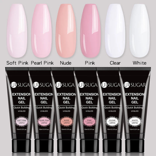 Reflective Glitter Gel Nail Extension Kit – Quick DIY Acrylic Gel Set with Brush, 15ml