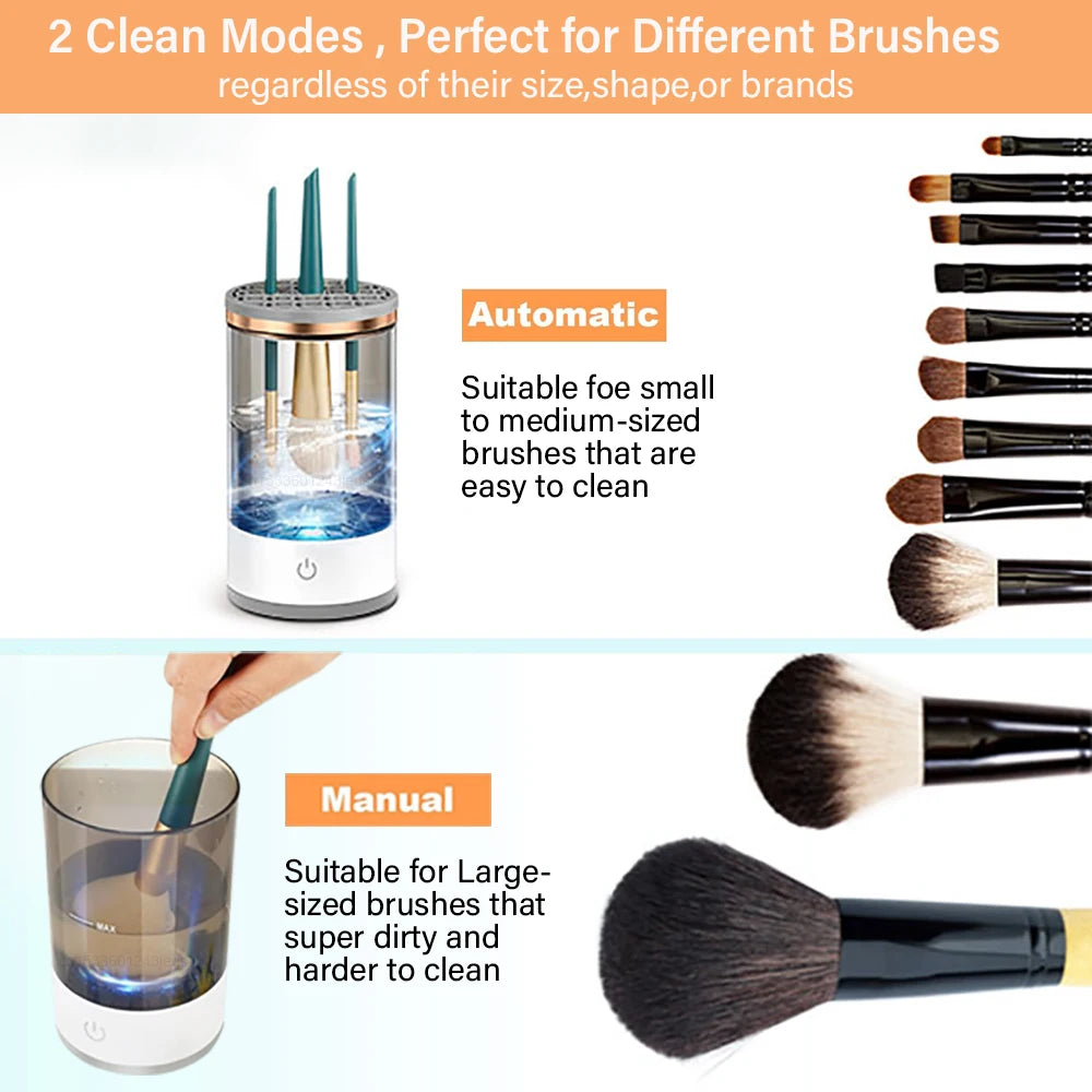 Portable USB Makeup Brush Cleaner Machine – UV Light Sterilization, Automatic Rotary Brush Washer for Deep Cleaning – Compact & Travel-Friendly