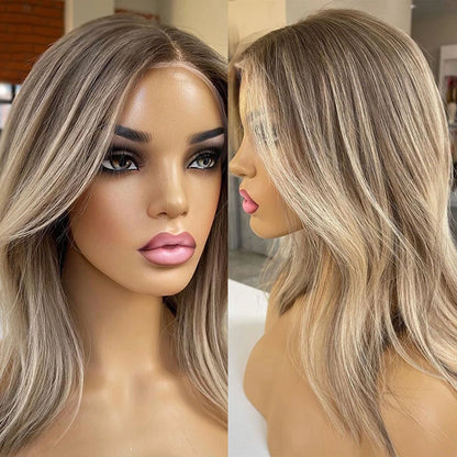 Brown Ombre Highlight Wig – Straight Brazilian Human Hair, 360 Full Lace Front, Transparent Lace, Virgin Hair (8–16 Inch)