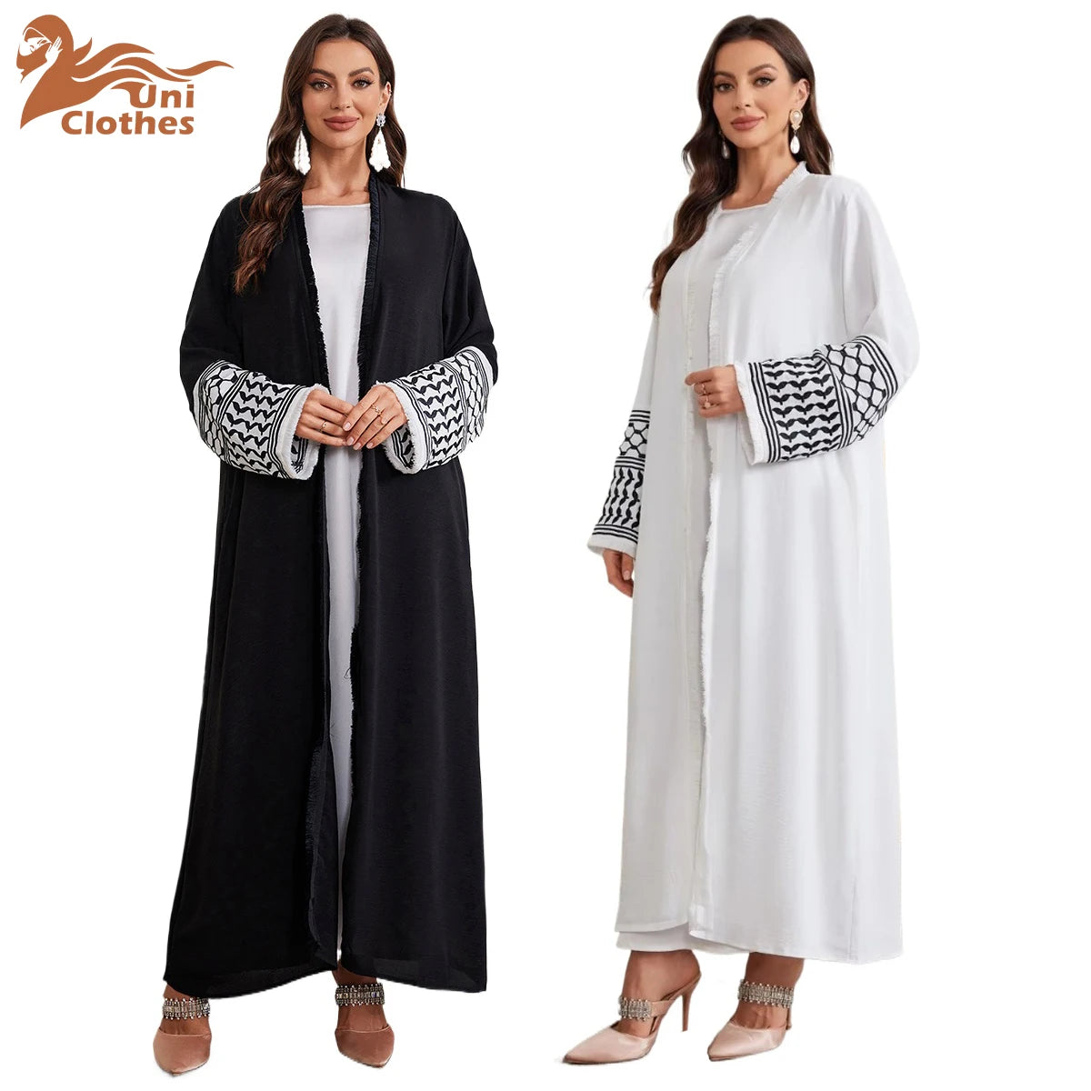 Abaya Kimono – Luxury Muslim Dubai Kaftan With Keffiyeh Embroidery & Tassels - Open Cardigan Dress For Women
