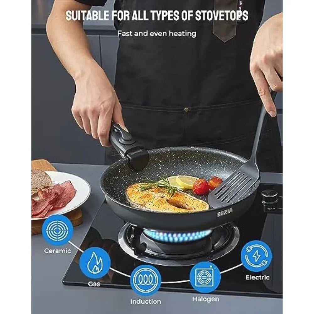 Nonstick Pots and Pans Set with Detachable Handles - Stackable, Dishwasher & Oven Safe