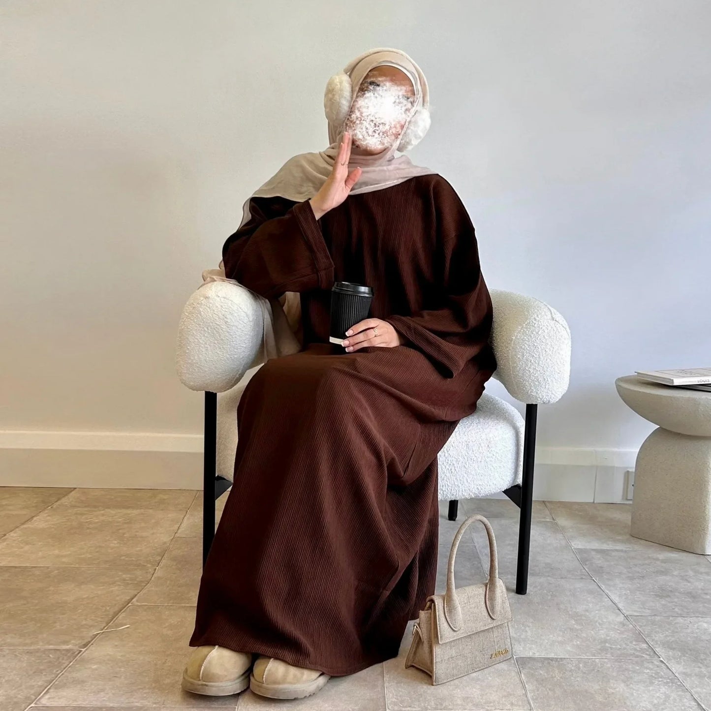 Warm Arabic Corduroy Abaya Dress For Women – Modest Winter Islamic Clothing, Ramadan & Eid Dubai Style Robe