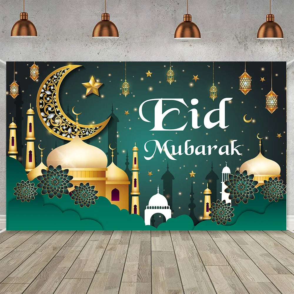 Eid Mubarak Background Cloth Banner Tablecover – Ramadan Decoration for Home & Party Supplies