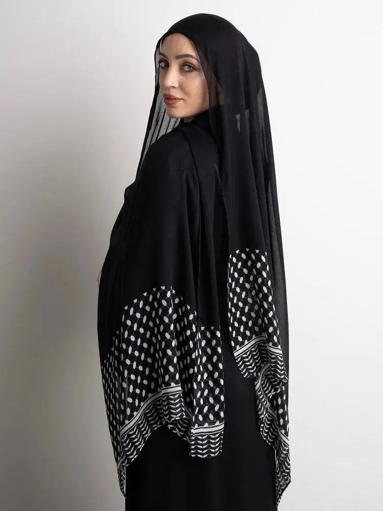 New Kuffiyeh Print Chiffon Hijab – Breathable, Soft, Fashionable Scarf For Muslim Women - Ramadan Shawl, Headscarf