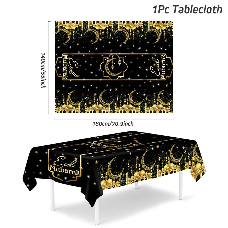 Eid Mubarak Table Runner – Ramadan Tablecloth Decoration 2025