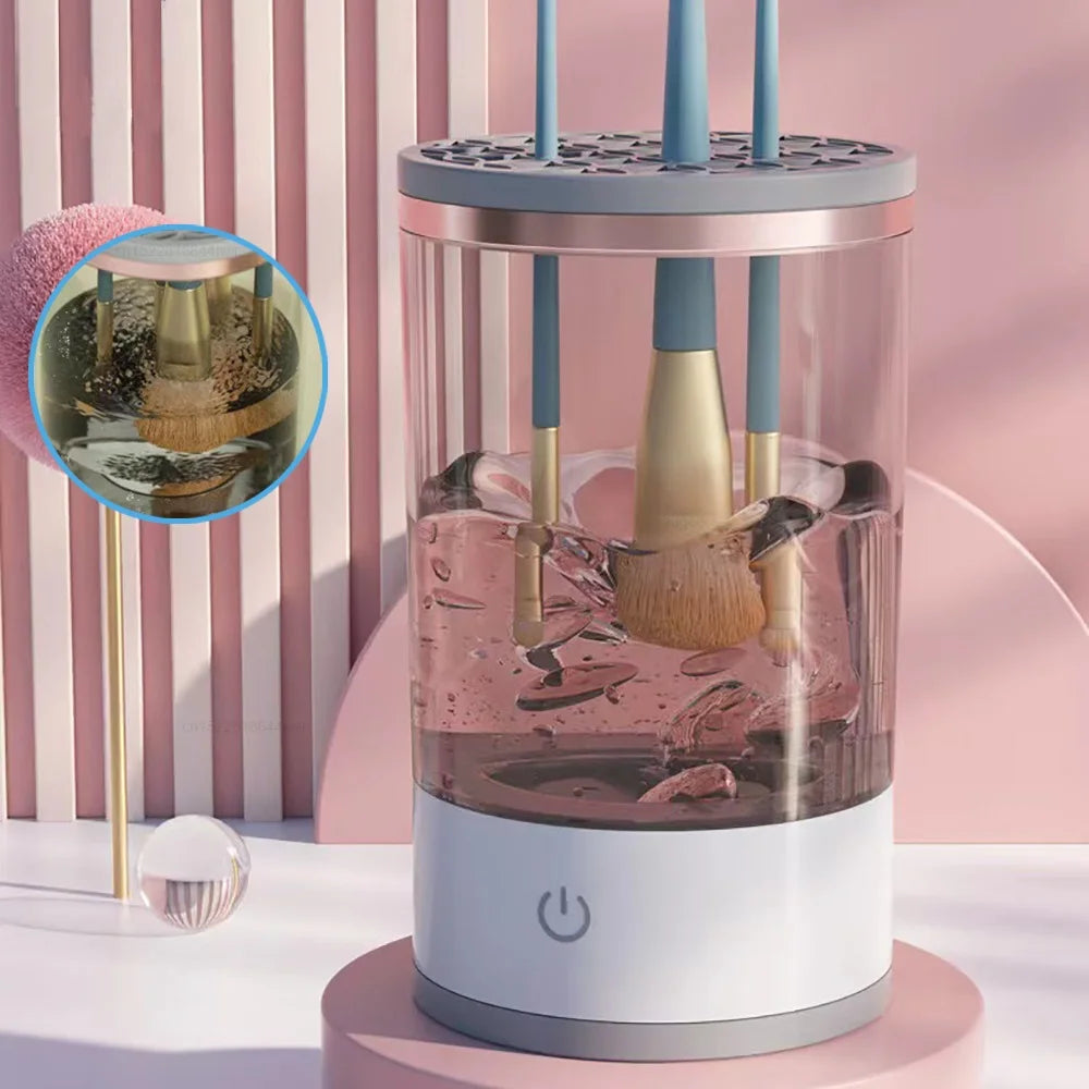 Portable USB Makeup Brush Cleaner Machine – UV Light Sterilization, Automatic Rotary Brush Washer for Deep Cleaning – Compact & Travel-Friendly