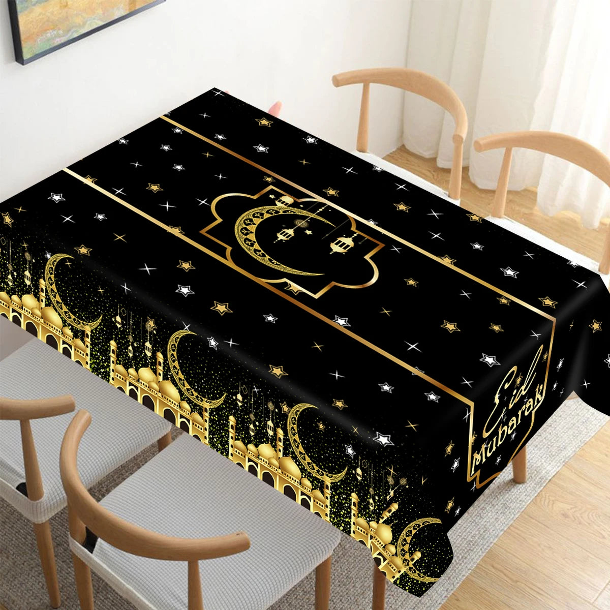 Eid Mubarak Table Runner – Ramadan Tablecloth Decoration 2025