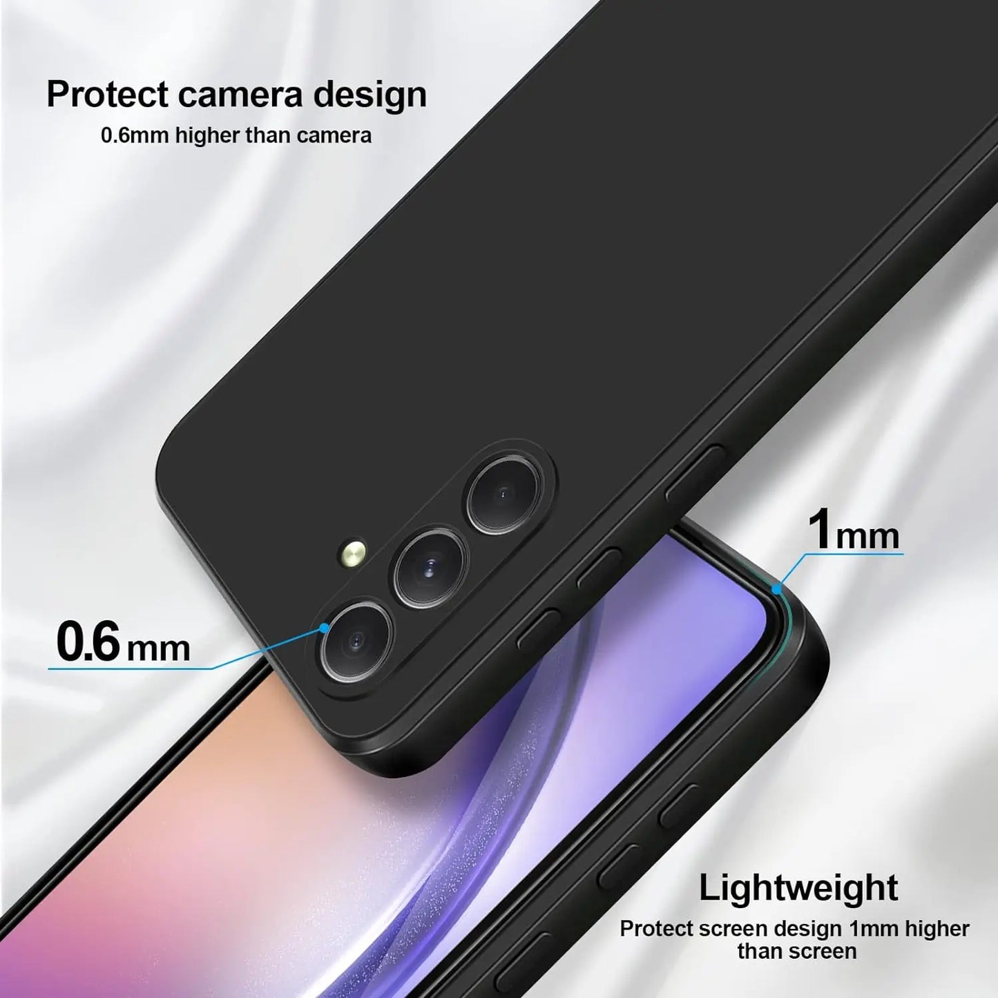 Luxury Square Silicone Case for Samsung Galaxy S24 Ultra, S23 FE, S22 Plus, A05-A55 – Slim & Flexible Black Cover