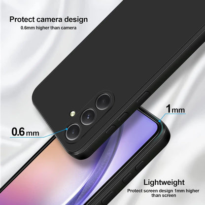 Luxury Square Silicone Case for Samsung Galaxy S24 Ultra, S23 FE, S22 Plus, A05-A55 – Slim & Flexible Black Cover