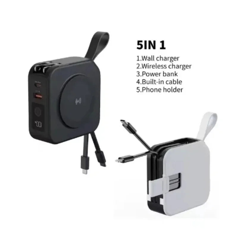 Powerpack 5-in-1 Universal Travel Power Bank - 10000mAh Magnetic Wireless Charger with PD 20W Fast Charging