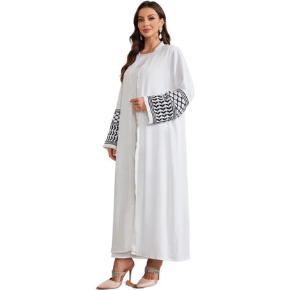 Abaya Kimono – Luxury Muslim Dubai Kaftan With Keffiyeh Embroidery & Tassels - Open Cardigan Dress For Women