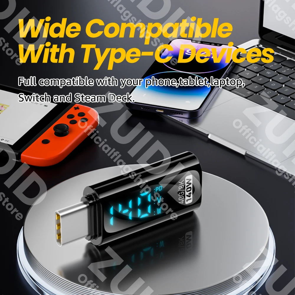 Transparent LED Display USB4.0 Type-C OTG Adapter | 40Gbps, 8K@60Hz, PD140W Fast Charging Cable for iPhone 15/14 & MacBook Pro