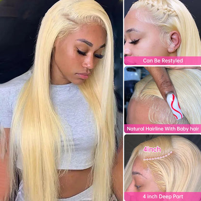 HD Transparent Blonde Straight 13x4/13x6 Lace Front Human Hair Wig - Brazilian Remy Pre-Plucked #613 Lace Frontal for Women