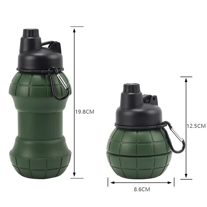 550ML Collapsible Silicone Grenade Water Bottle with Carabiner - Outdoor Sports Cup