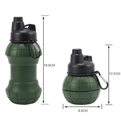 550ML Collapsible Silicone Grenade Water Bottle with Carabiner - Outdoor Sports Cup