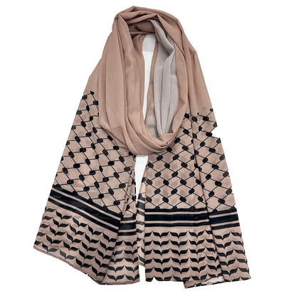 New Kuffiyeh Print Chiffon Hijab – Breathable, Soft, Fashionable Scarf For Muslim Women - Ramadan Shawl, Headscarf