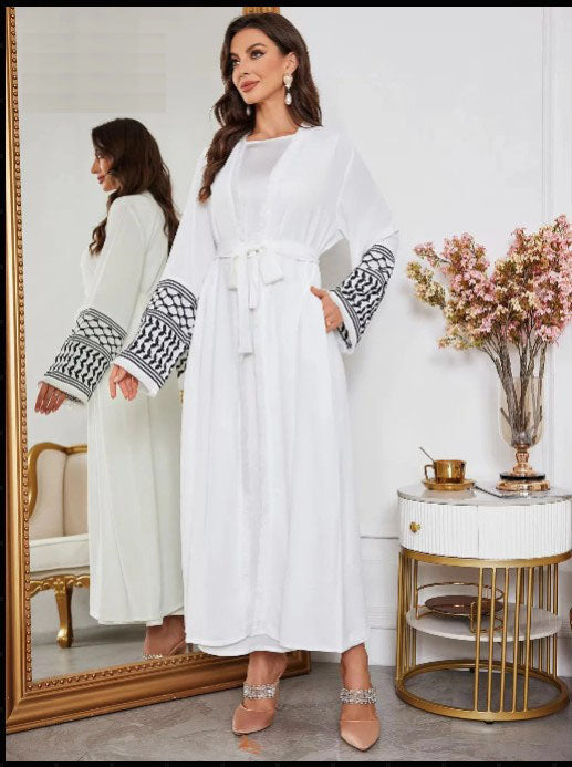 Abaya Kimono – Luxury Muslim Dubai Kaftan With Keffiyeh Embroidery & Tassels - Open Cardigan Dress For Women