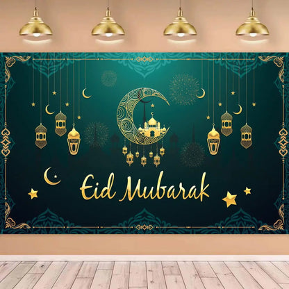 Eid Mubarak Background Cloth Banner Tablecover – Ramadan Decoration for Home & Party Supplies