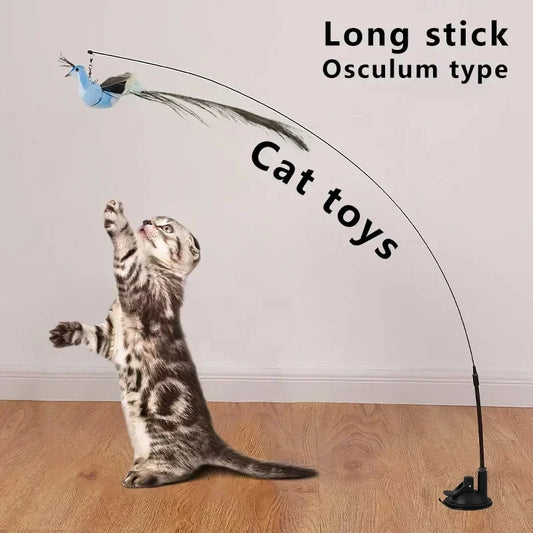 Interactive Simulation Bird Cat Toy – Teaser Wand with Bell and Suction Cup