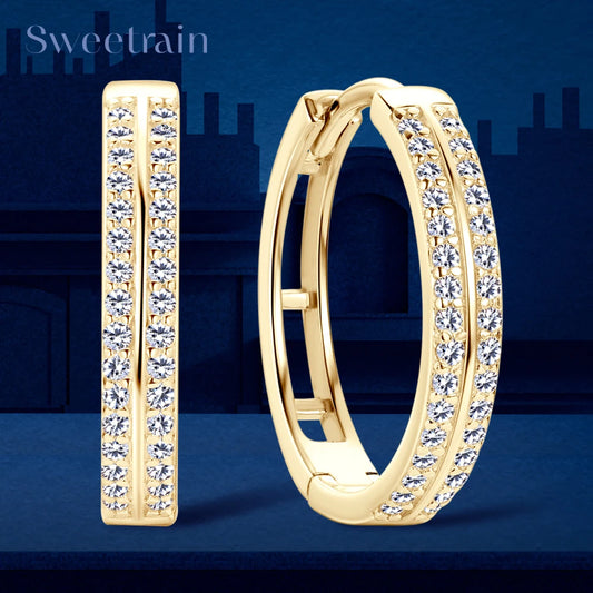 14K Gold Plated Moissanite Hoop Earrings – Real S925 Sterling Silver Fine Jewelry for Women