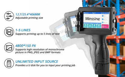 Handheld Inkjet Printer - 12.7/25.4mm QR, Barcode & Logo Coding Machine - Multi-Language, Expiry Date Printer
