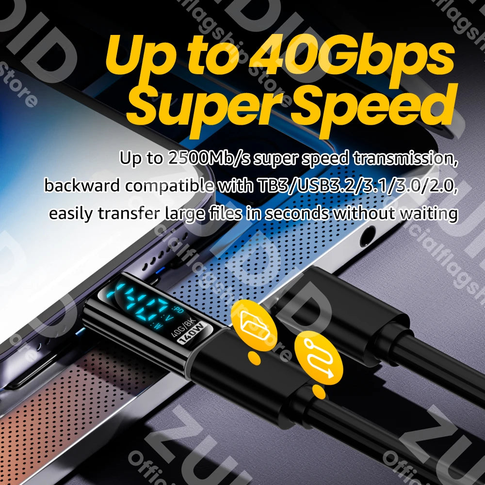 Transparent LED Display USB4.0 Type-C OTG Adapter | 40Gbps, 8K@60Hz, PD140W Fast Charging Cable for iPhone 15/14 & MacBook Pro