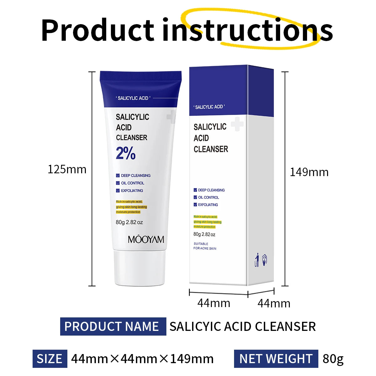 Salicylic Acid Facial Cleanser - Deep Cleaning & Moisturizing Face Wash (1/2/3pcs) - Korean Skincare