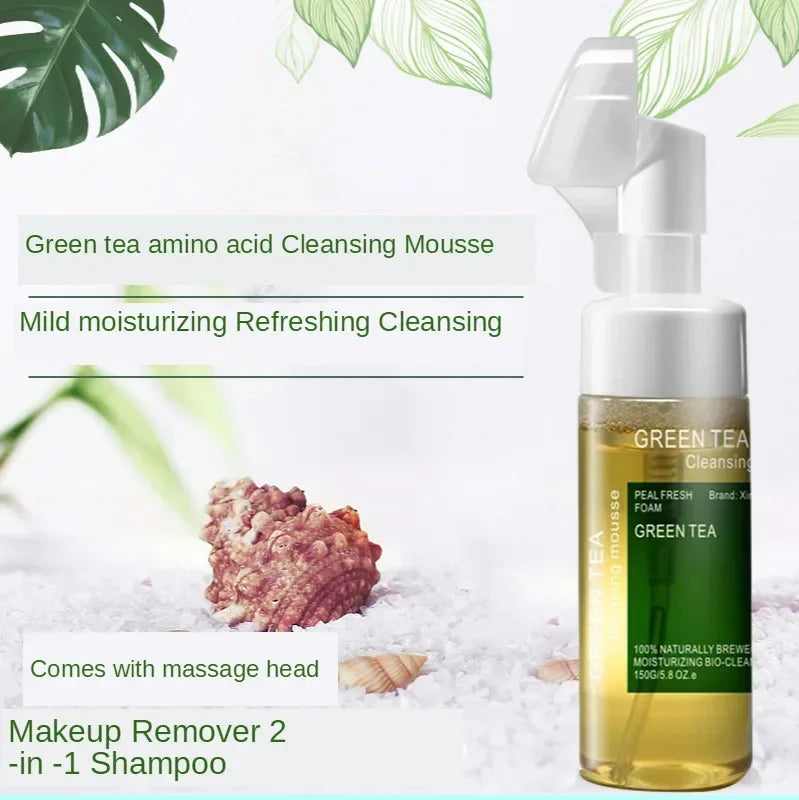 Green Tea Amino Acid Cleansing Mousse - 2-in-1 Face Cleanser & Makeup Remover, 150g