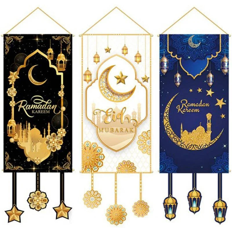 Eid Mubarak Hanging Flag Banner 2024 – Ramadan Kareem Door Decoration