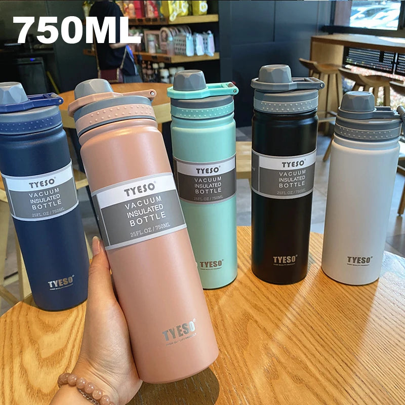 750ML Tyeso Stainless Steel Vacuum Flask – Insulated Water Bottle for Travel & Kids