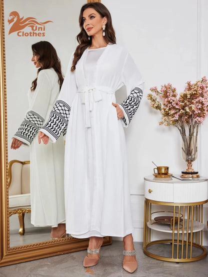 Abaya Kimono – Luxury Muslim Dubai Kaftan With Keffiyeh Embroidery & Tassels - Open Cardigan Dress For Women