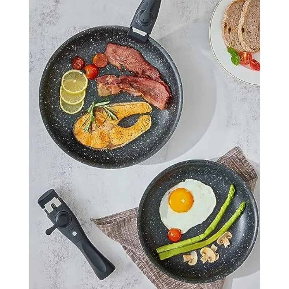 Nonstick Pots and Pans Set with Detachable Handles - Stackable, Dishwasher & Oven Safe