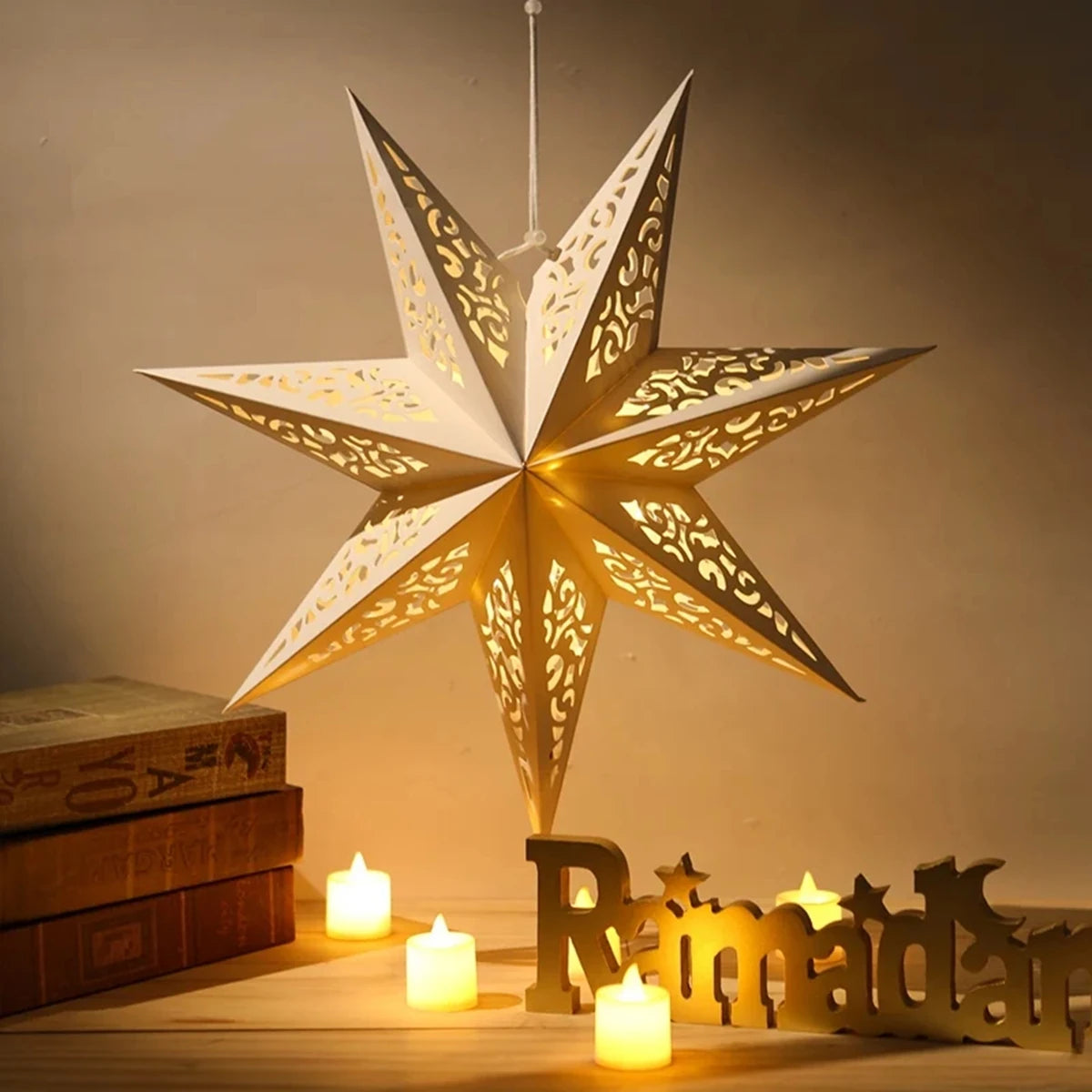 Eid Mubarak Hollow Star Pendant – Ramadan Home Decor 2025