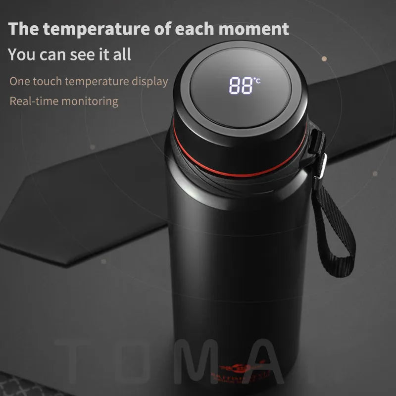 Large Capacity 304 Stainless Steel Vacuum Flask with LED Display – Outdoor Portable Thermos for Water & Coffee