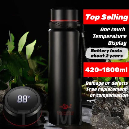 Large Capacity 304 Stainless Steel Vacuum Flask with LED Display – Outdoor Portable Thermos for Water & Coffee