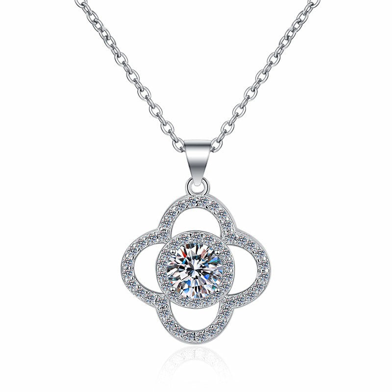 Women's Fashion 925 Sterling Silver Moissanite Pendant Necklace – Flower Design
