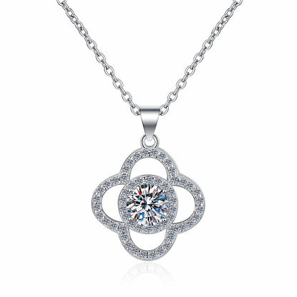 Women's Fashion 925 Sterling Silver Moissanite Pendant Necklace – Flower Design
