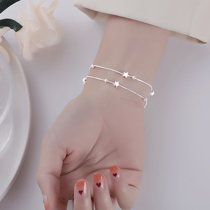 925 Sterling Silver Double Star Bracelet for Girls – Japanese & Korean Style