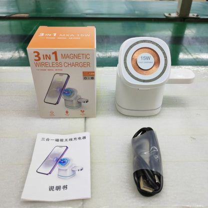 Three-in-One Folding Magnetic Wireless Fast Charging Charger for Phones, Earbuds, and Smartwatches