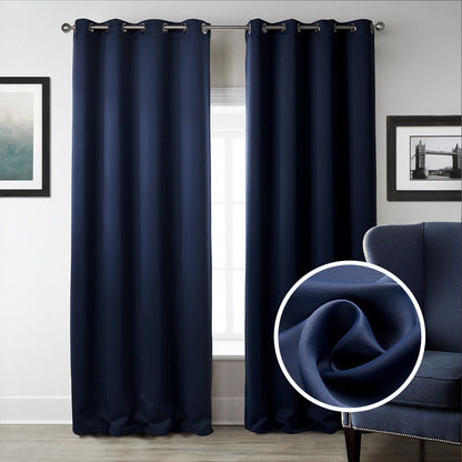 Dark Blue Blackout Curtains - Printed Fabric for Bedroom, Modern Vertical Design
