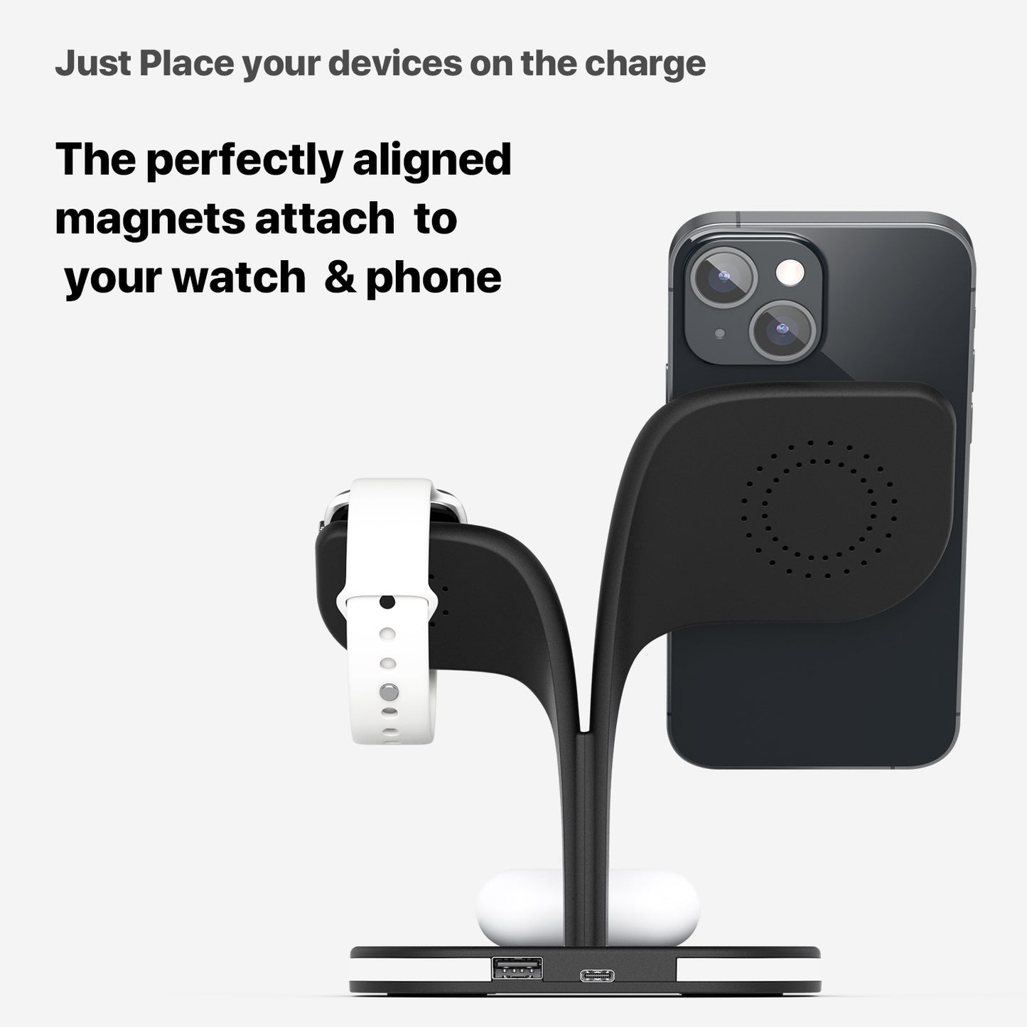 3-in-1 Wireless Charging Stand for Phone, Watch, and Headphones – Fast Desktop Charger