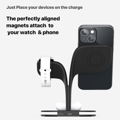 3-in-1 Wireless Charging Stand for Phone, Watch, and Headphones – Fast Desktop Charger