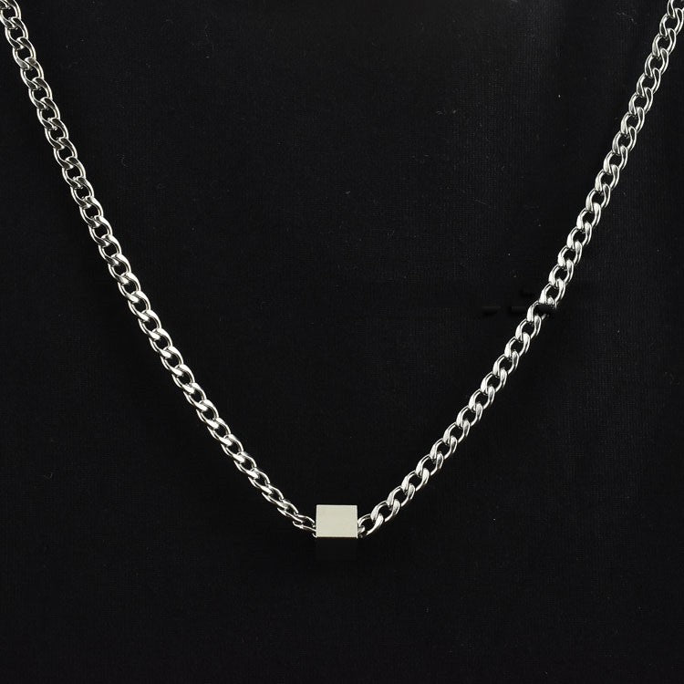 Fashion Stainless Steel Cube Pendant Necklace – Waterproof, Hypoallergenic, Multiple Sizes
